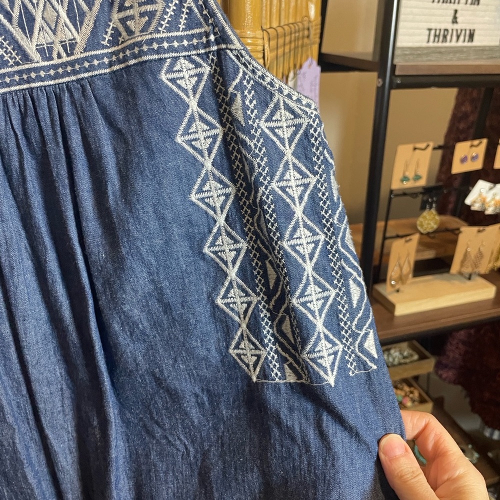Blu Pepper denim Sleeveless Dress with White Embroidery - Picture 6 of 8